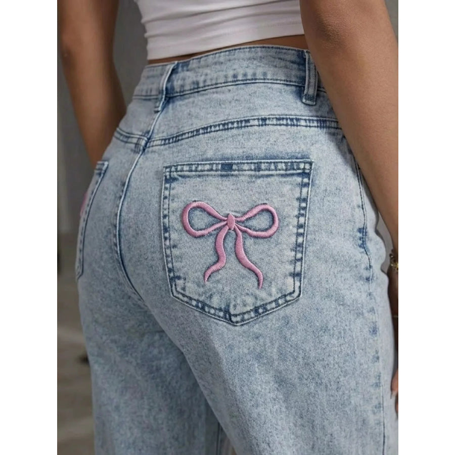 High-Waisted Acid Wash Straight Leg Jeans Apparel and Accessories