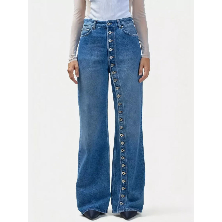 High-Waisted Asymmetric Button-Fly Wide-Leg Jeans Apparel and Accessories