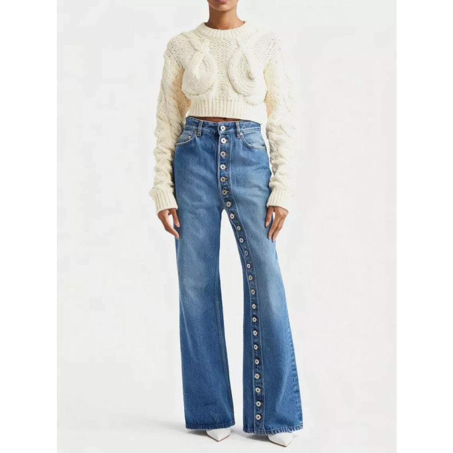 High-Waisted Asymmetric Button-Fly Wide-Leg Jeans Apparel and Accessories
