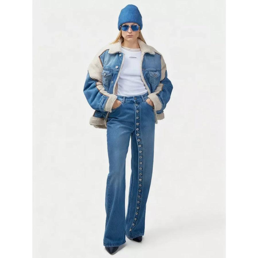 High-Waisted Asymmetric Button-Fly Wide-Leg Jeans Apparel and Accessories