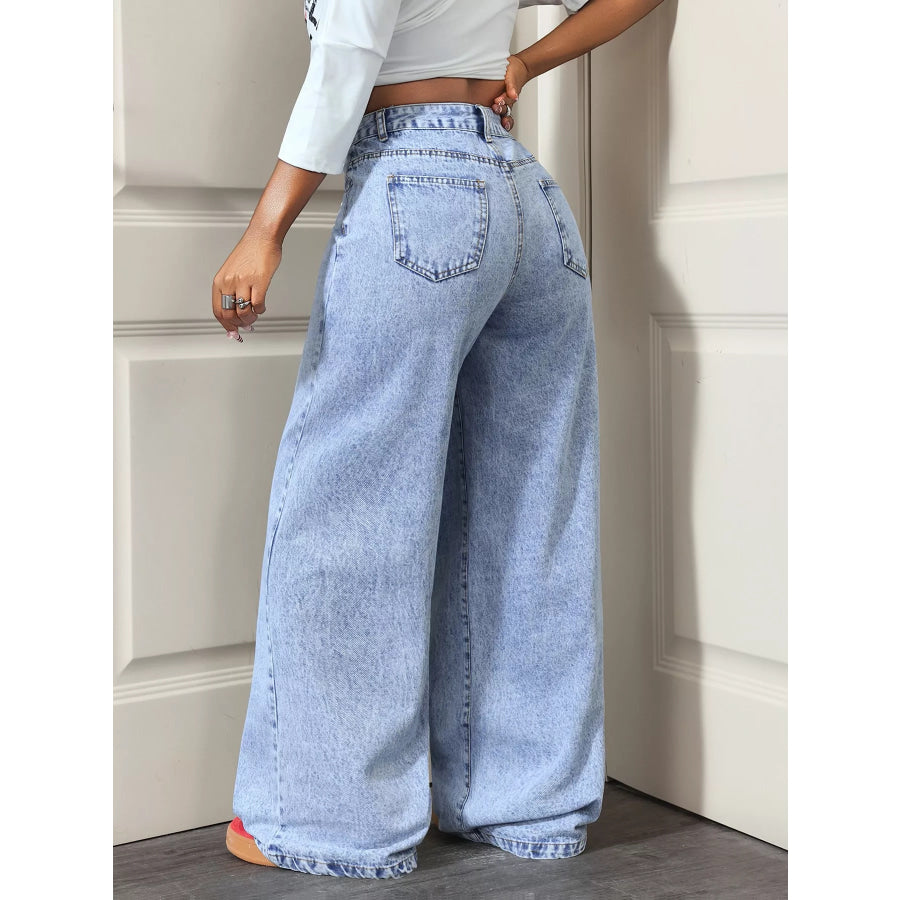 High-Waisted Asymmetric Wrap Wide-Leg Jeans Apparel and Accessories