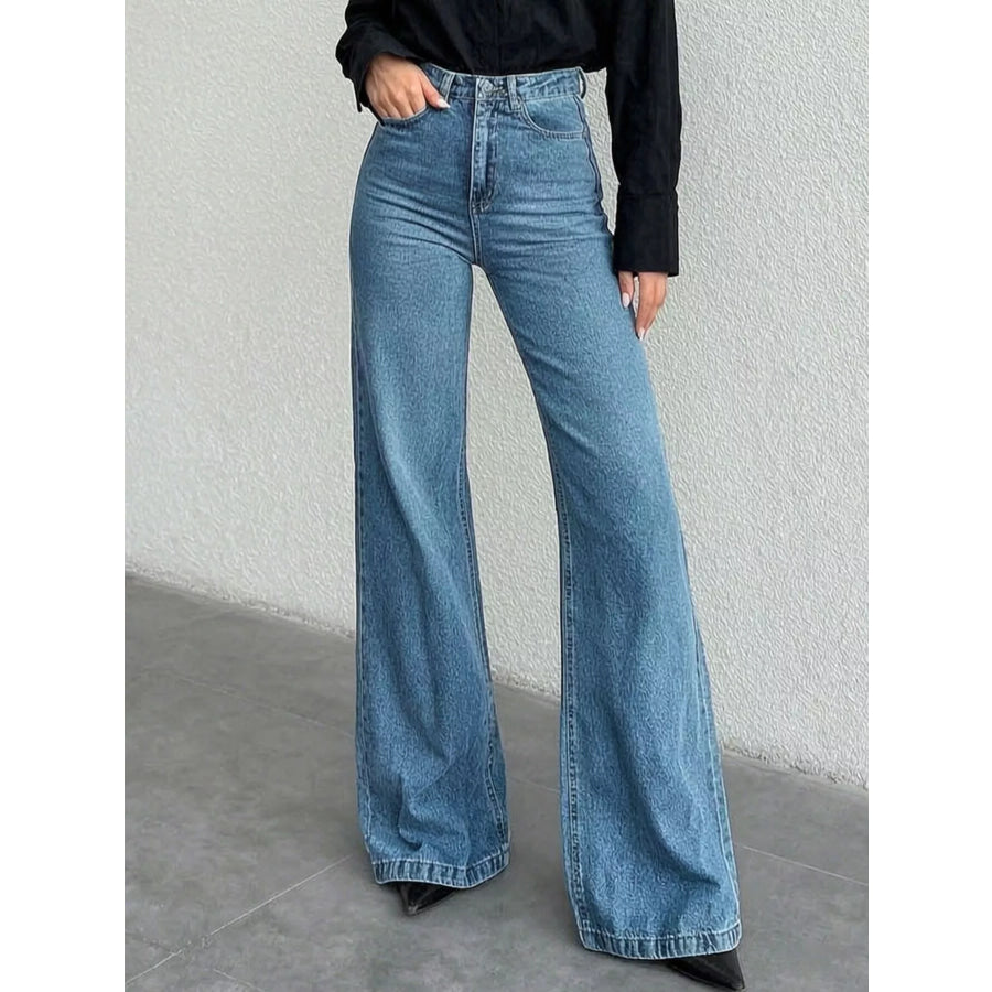 High-Waisted Bootcut Jeans Light Blue / S Apparel and Accessories