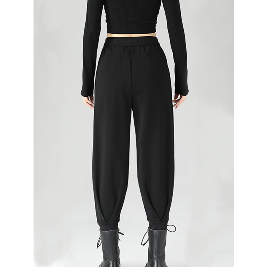 High-Waisted Buckle Detail Tapered Pants Apparel and Accessories