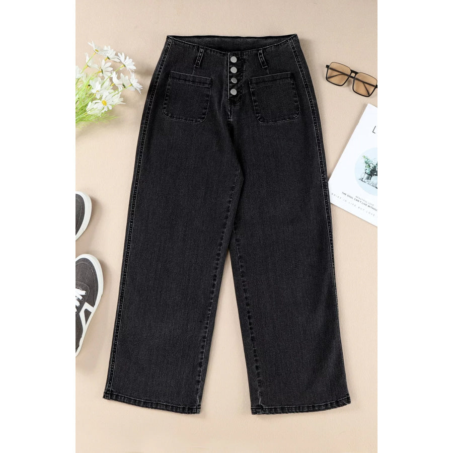 High-Waisted Button-Fly Wide-Leg Jeans Apparel and Accessories