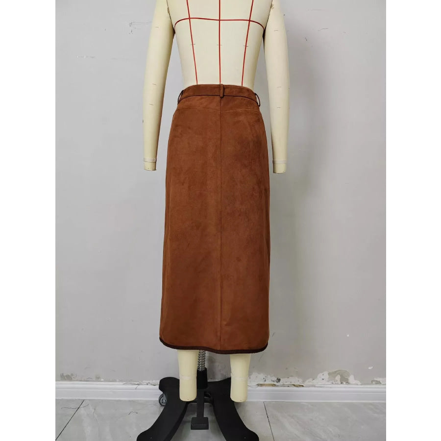 High-Waisted Button-Front Midi Skirt Apparel and Accessories