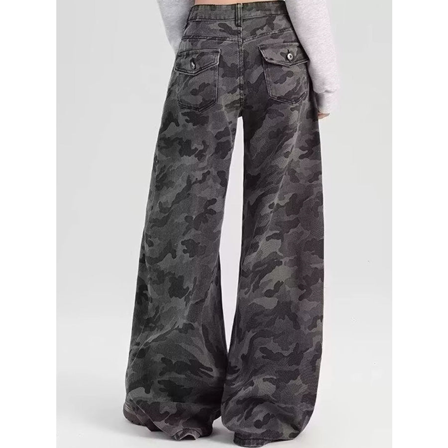 High-Waisted Camouflage Wide-Leg Jeans / XS Apparel and Accessories