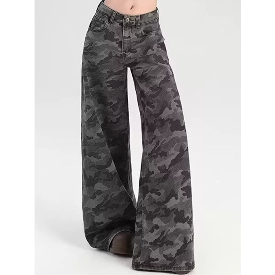 High-Waisted Camouflage Wide-Leg Jeans / XS Apparel and Accessories