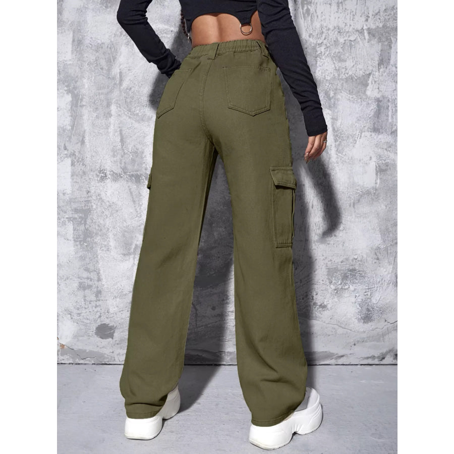 High-Waisted Cargo Jeans Apparel and Accessories