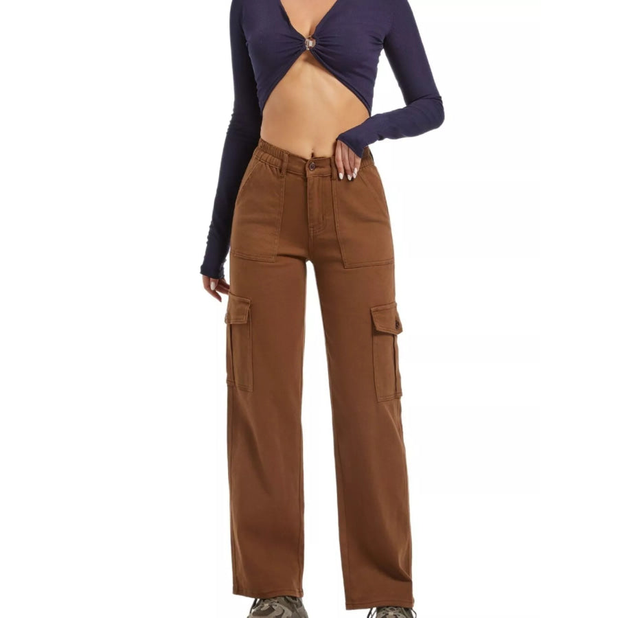 High-Waisted Cargo Jeans Apparel and Accessories