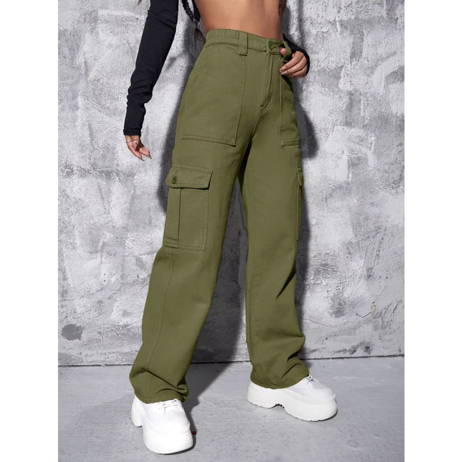 High-Waisted Cargo Jeans Apparel and Accessories