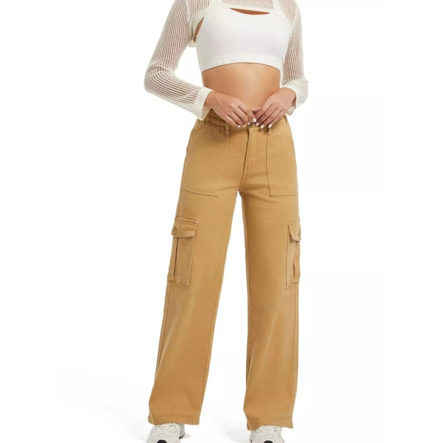 High-Waisted Cargo Jeans Apparel and Accessories