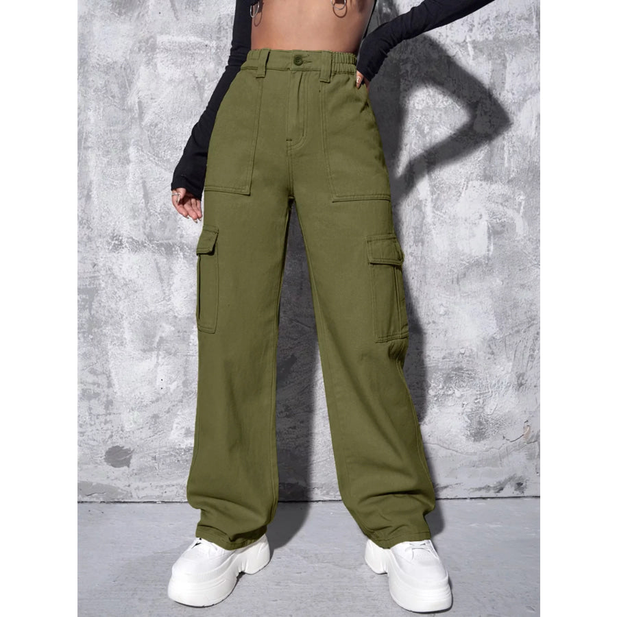 High-Waisted Cargo Jeans Apparel and Accessories