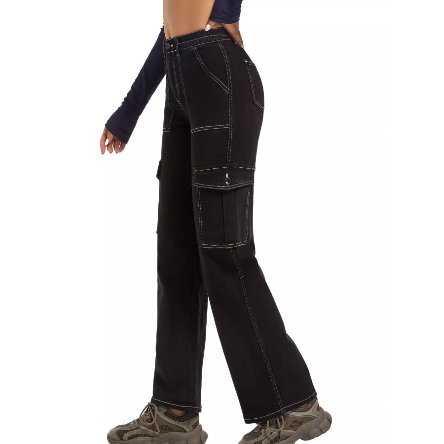 High-Waisted Cargo Jeans Apparel and Accessories