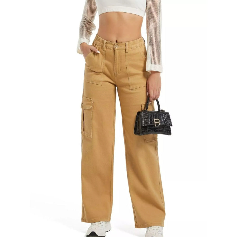High-Waisted Cargo Jeans Apparel and Accessories