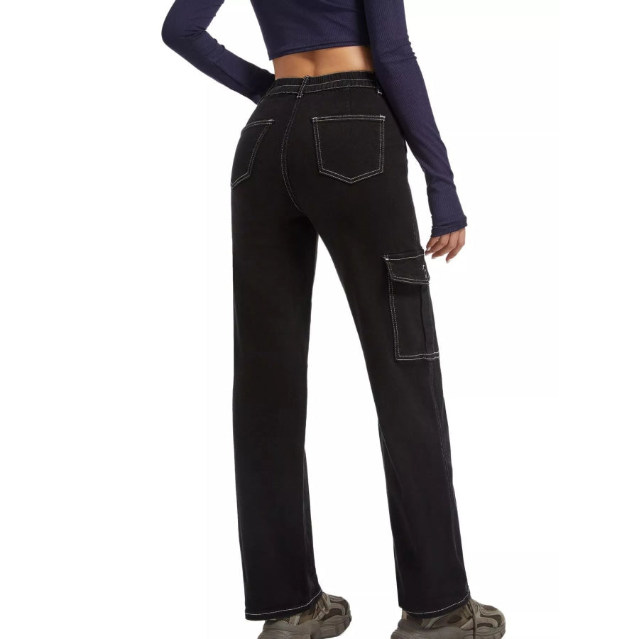 High-Waisted Cargo Jeans Apparel and Accessories