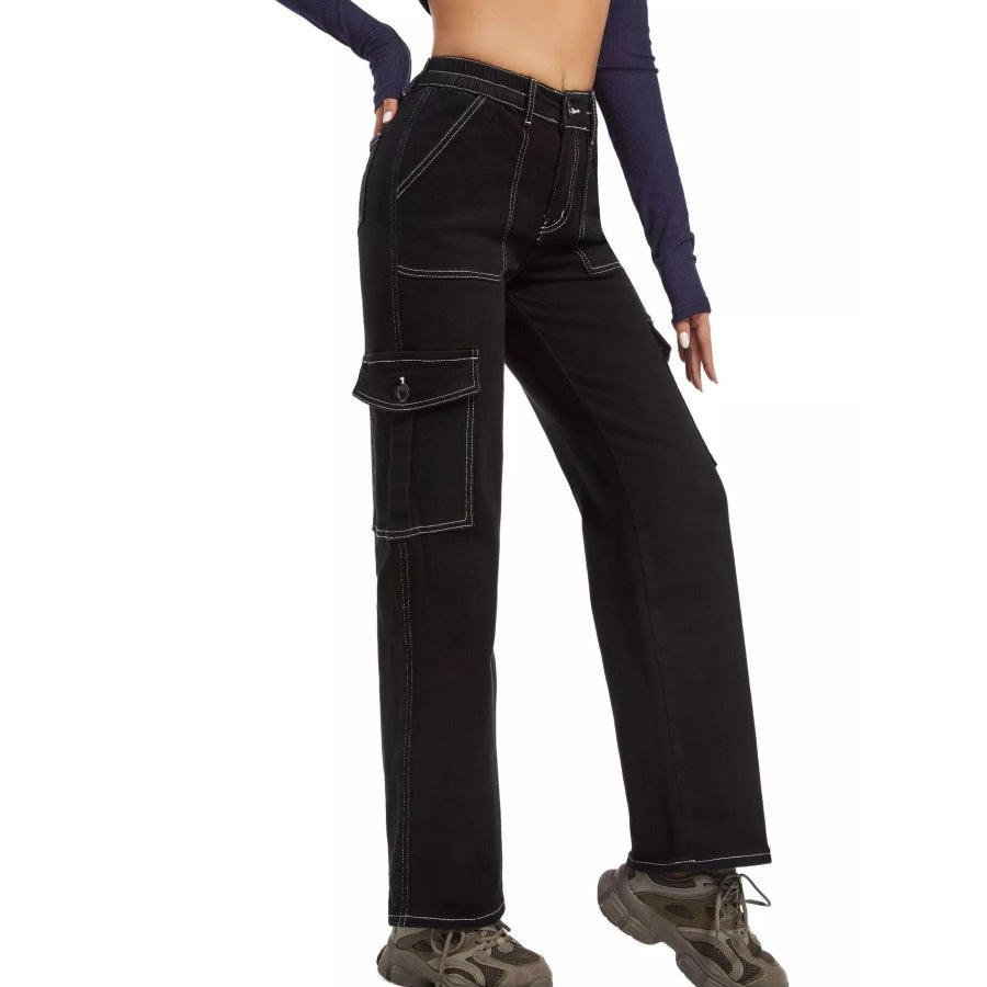 High-Waisted Cargo Jeans Apparel and Accessories