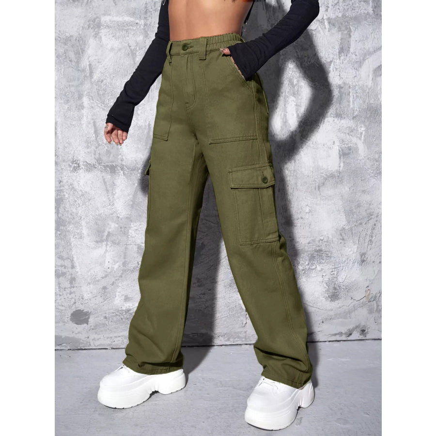 High-Waisted Cargo Jeans Apparel and Accessories