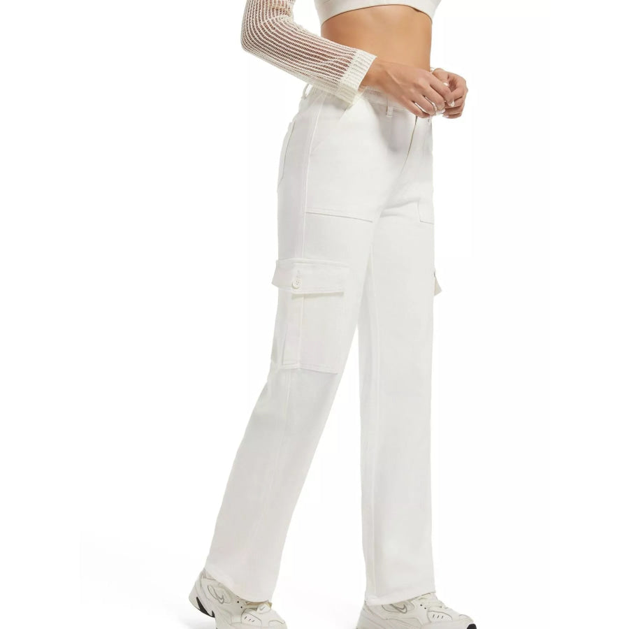 High-Waisted Cargo Jeans White / S Apparel and Accessories