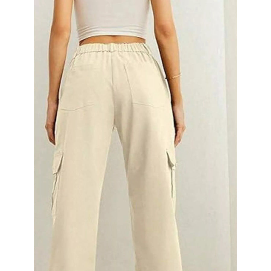 High-Waisted Cargo Pants with Drawstring Cuffs Apricot / XS Apparel and Accessories
