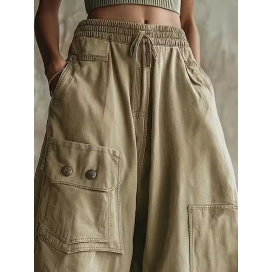 High-Waisted Cargo Wide-Leg Cropped Pants