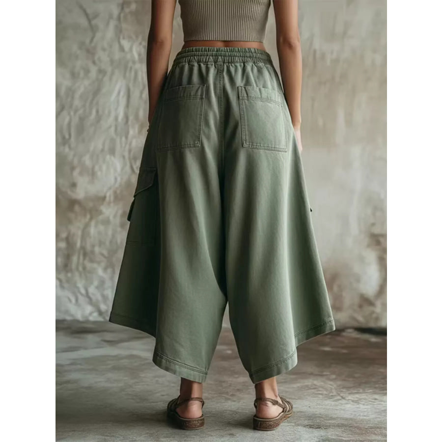 High-Waisted Cargo Wide-Leg Cropped Pants