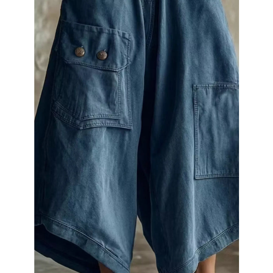 High-Waisted Cargo Wide-Leg Cropped Pants