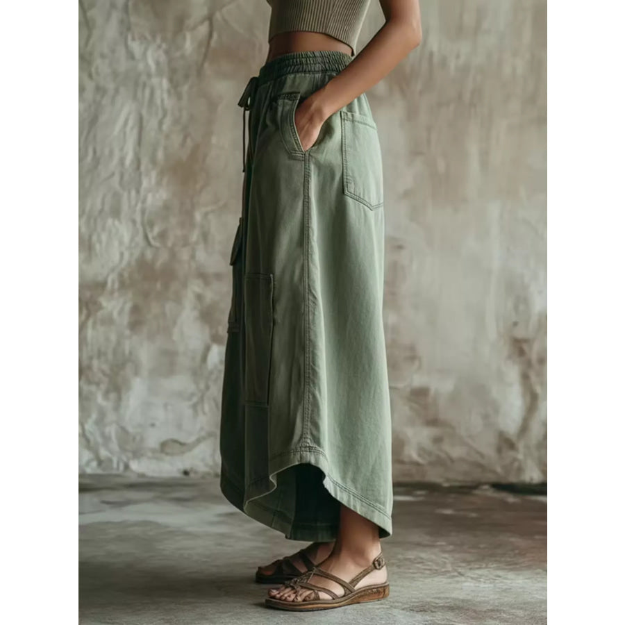 High-Waisted Cargo Wide-Leg Cropped Pants