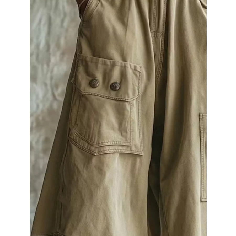 High-Waisted Cargo Wide-Leg Cropped Pants