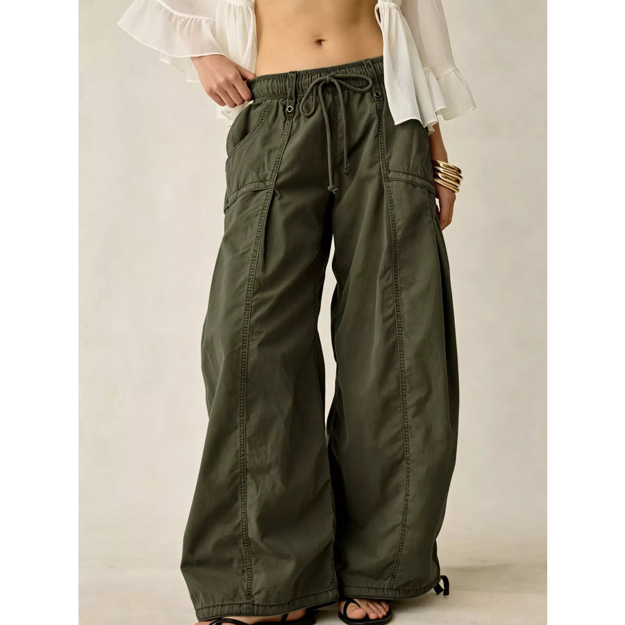 High-Waisted Cargo Wide-Leg Pants Army Green / S Apparel and Accessories