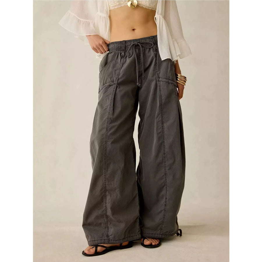 High-Waisted Cargo Wide-Leg Pants Black / S Apparel and Accessories