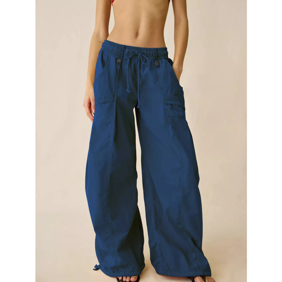 High-Waisted Cargo Wide-Leg Pants Blue / S Apparel and Accessories