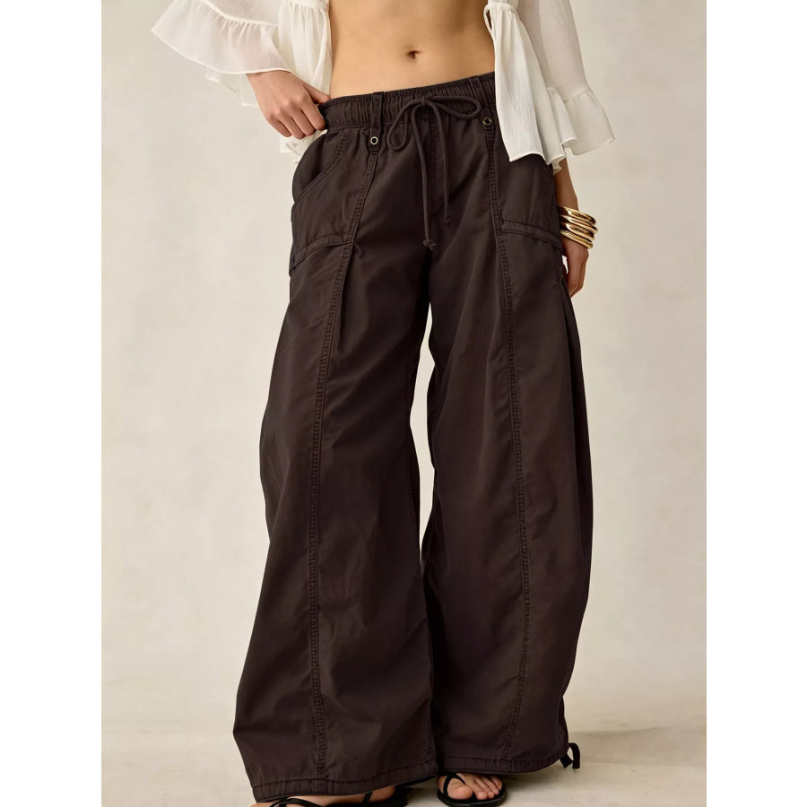 High-Waisted Cargo Wide-Leg Pants Coffee Brown / S Apparel and Accessories