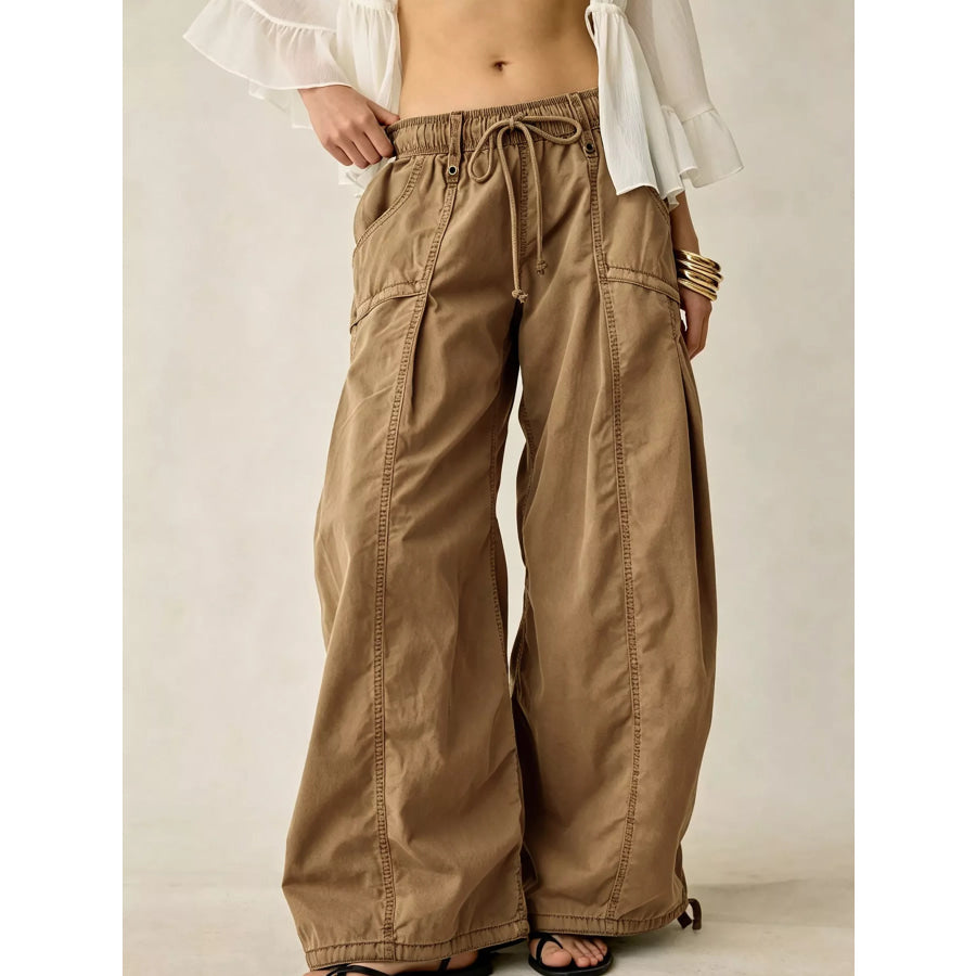 High-Waisted Cargo Wide-Leg Pants Khaki / S Apparel and Accessories