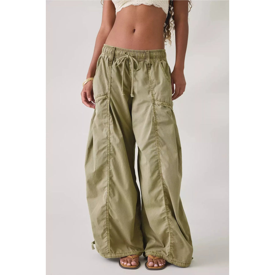 High-Waisted Cargo Wide-Leg Pants Matcha Green / S Apparel and Accessories