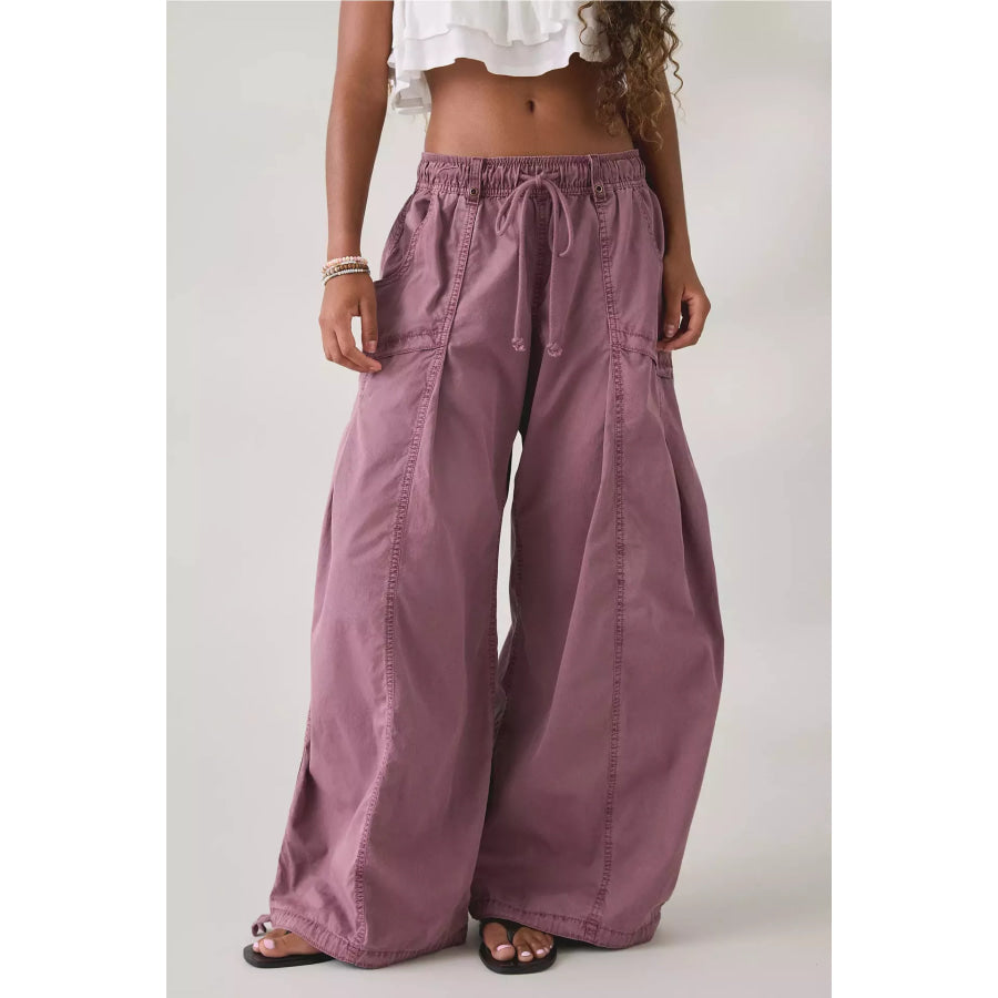 High-Waisted Cargo Wide-Leg Pants Purple / S Apparel and Accessories