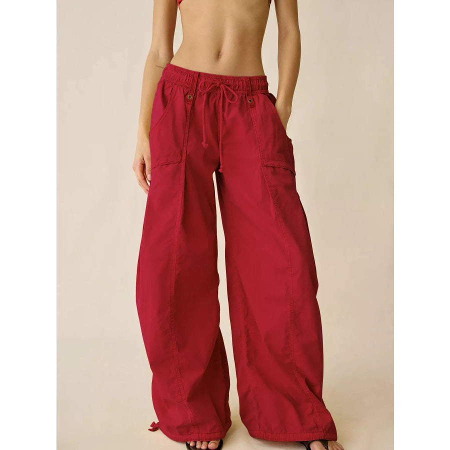 High-Waisted Cargo Wide-Leg Pants Red / S Apparel and Accessories