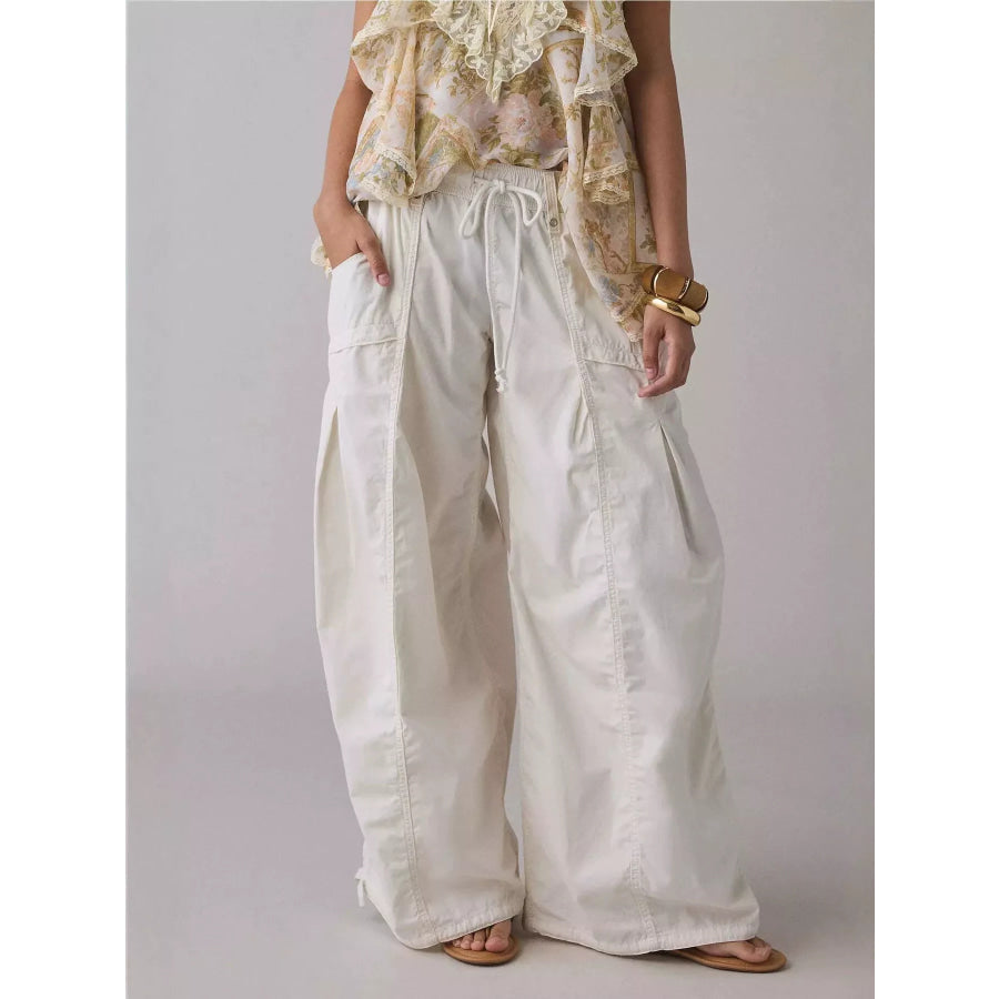 High-Waisted Cargo Wide-Leg Pants White / S Apparel and Accessories