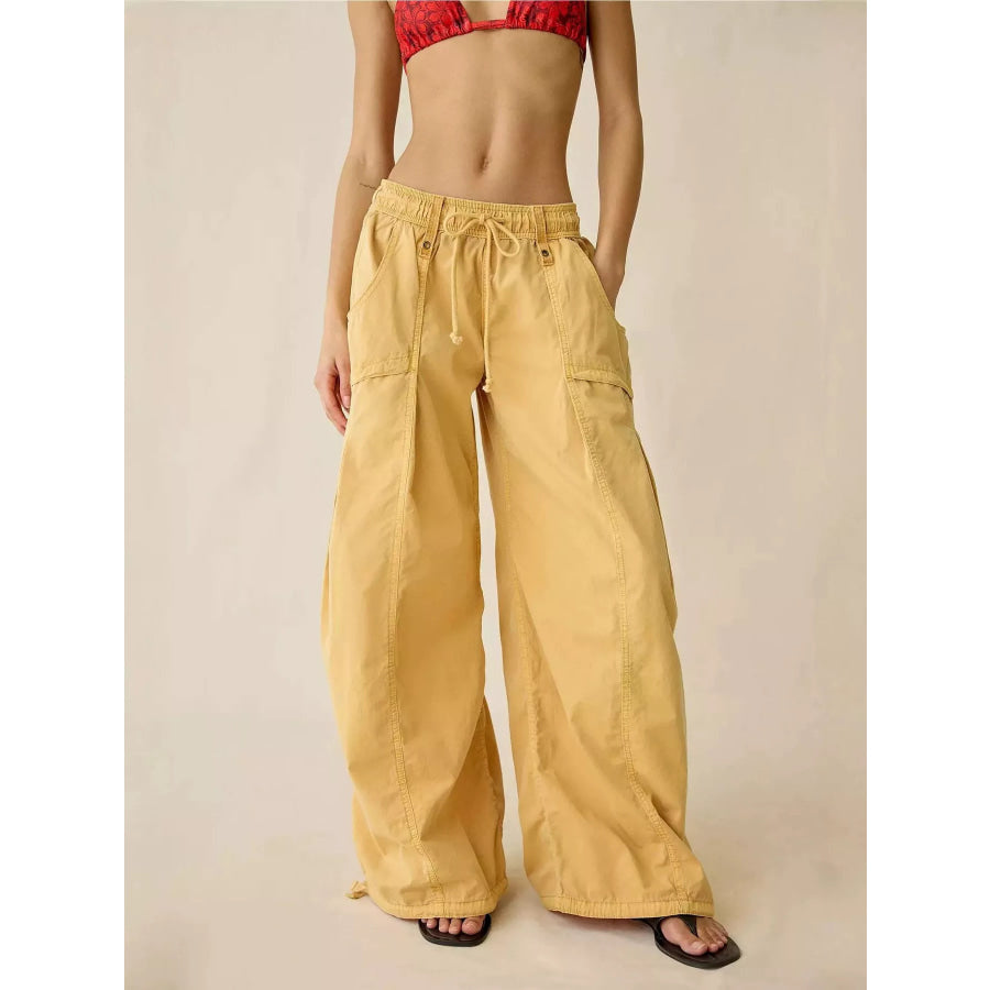 High-Waisted Cargo Wide-Leg Pants Yellow / S Apparel and Accessories