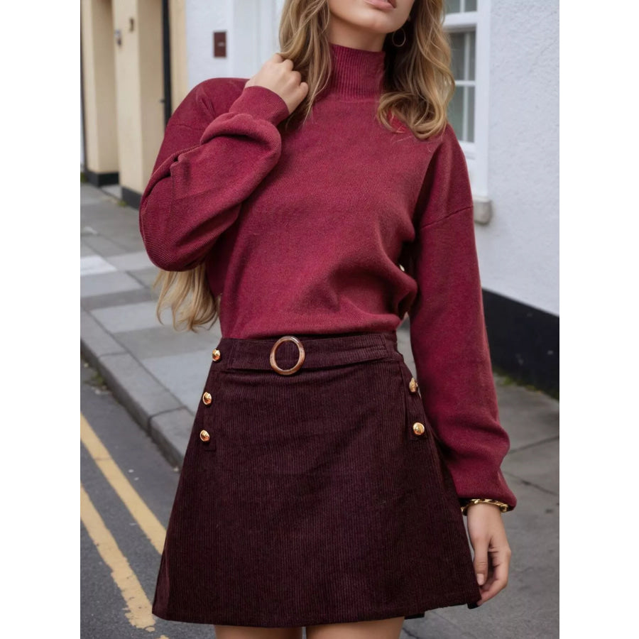 High-Waisted Corduroy Mini Skirt Burgundy / S Apparel and Accessories