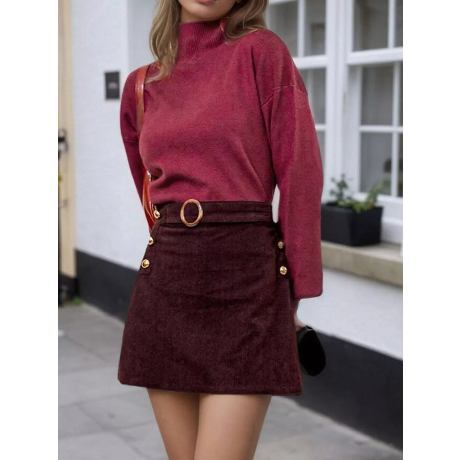 High-Waisted Corduroy Mini Skirt Burgundy / S Apparel and Accessories