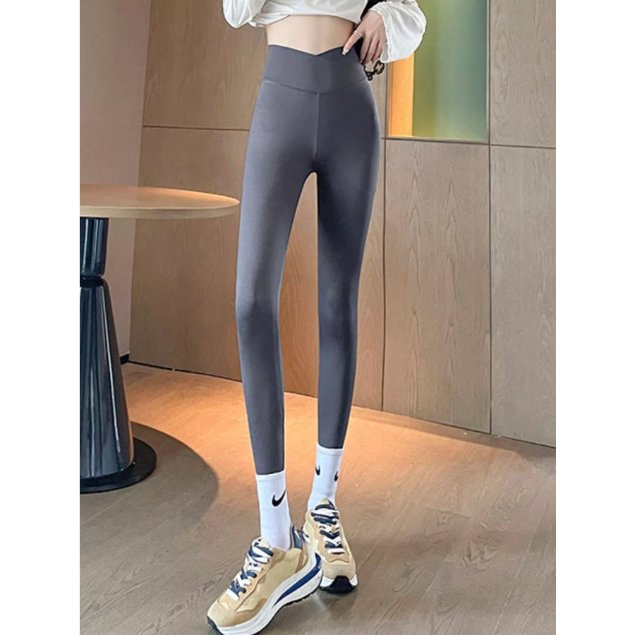 High-Waisted Crisscross Leggings Gray - Crossover Waist Full-Length Sculpting / M Apparel and Accessories