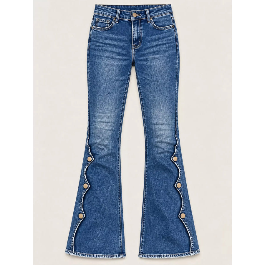 High-Waisted Decorative Button-Side Flare Jeans Apparel and Accessories