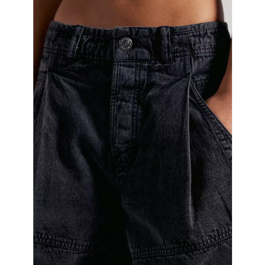High-Waisted Denim Shorts Black / S Apparel and Accessories
