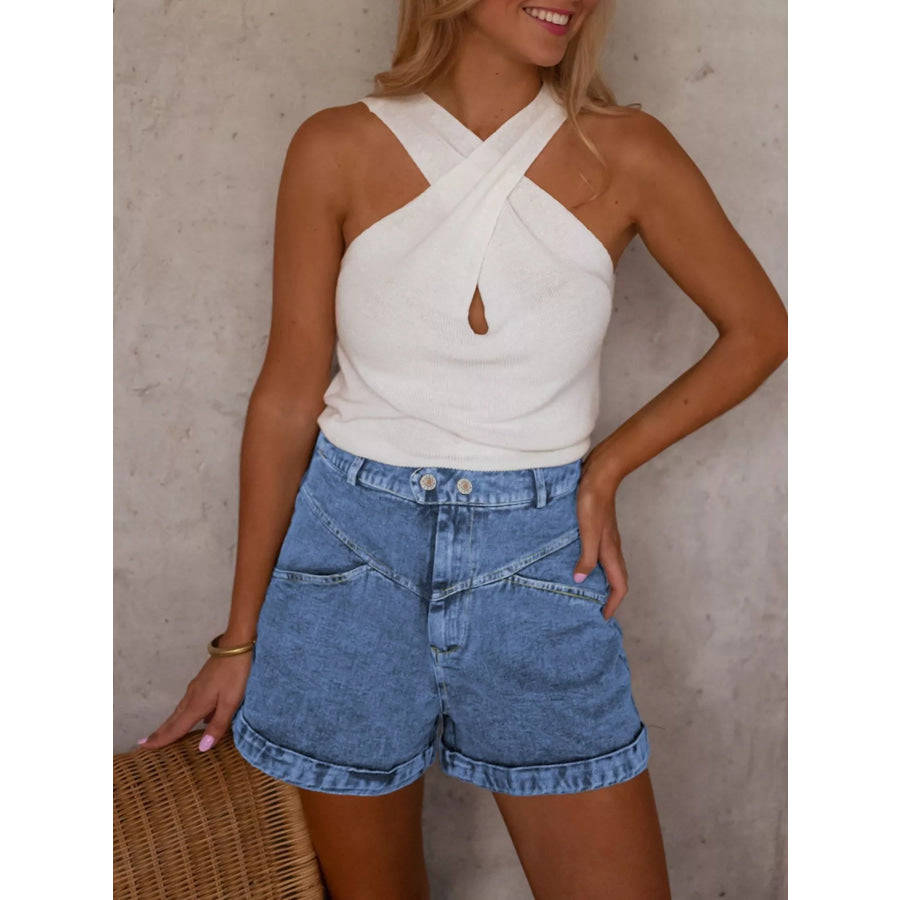 High-Waisted Denim Shorts Apparel and Accessories