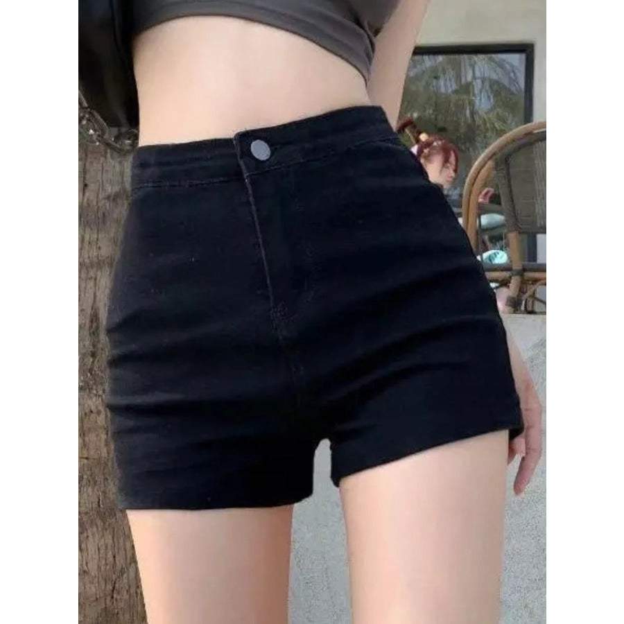 High-Waisted Denim Shorts Black / S Apparel and Accessories