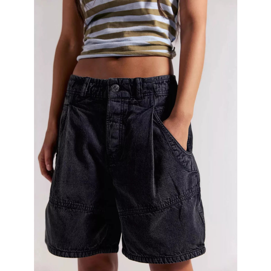High-Waisted Denim Shorts Black / S Apparel and Accessories