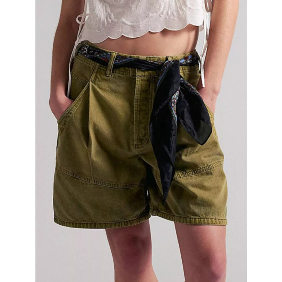 High-Waisted Denim Shorts Olive Green / S Apparel and Accessories