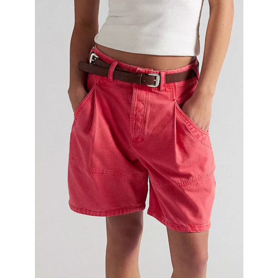 High-Waisted Denim Shorts Red / S Apparel and Accessories