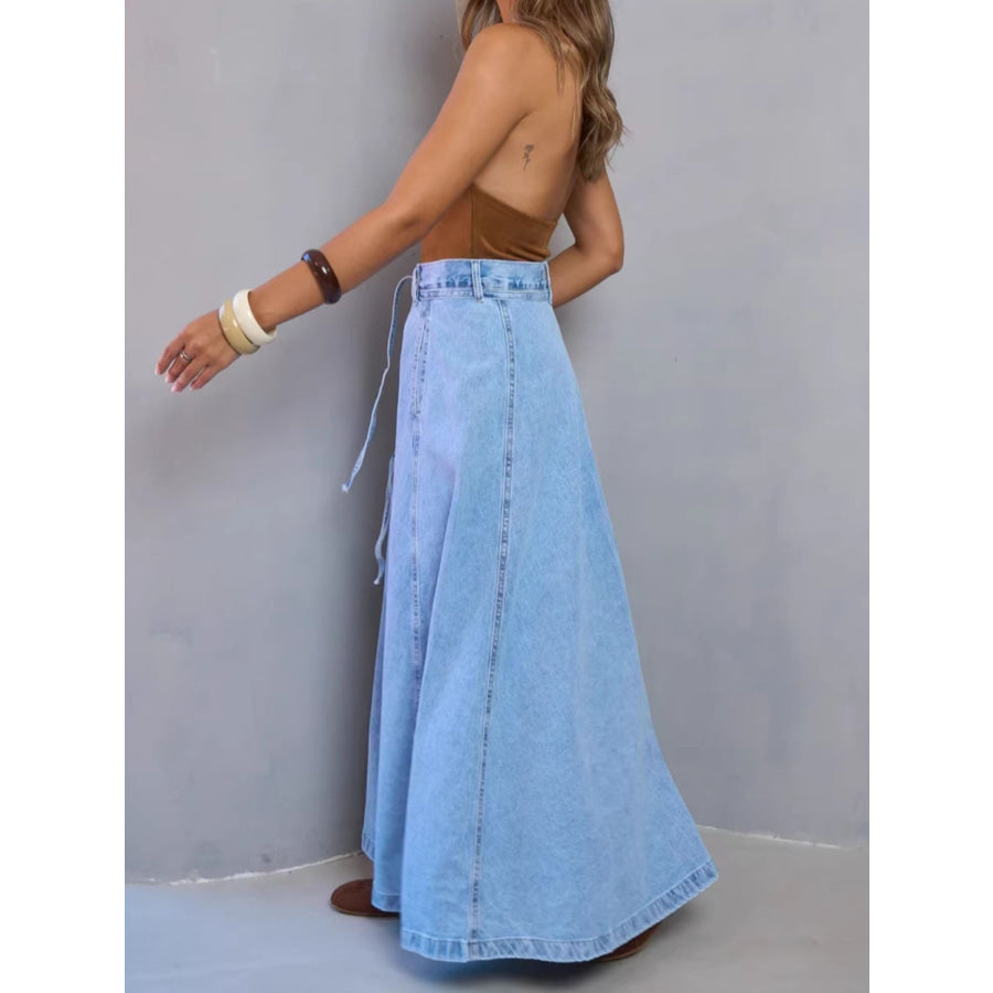 High-Waisted Denim Skirt Light Blue / S Apparel and Accessories