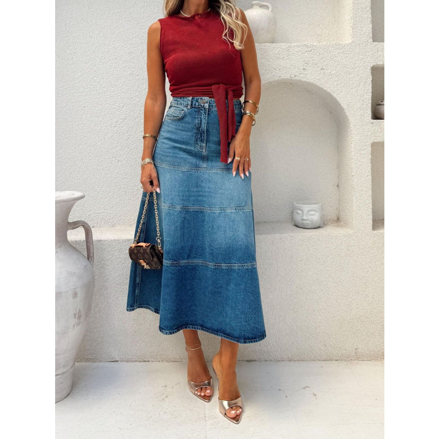 High-Waisted Denim Skirt Apparel and Accessories